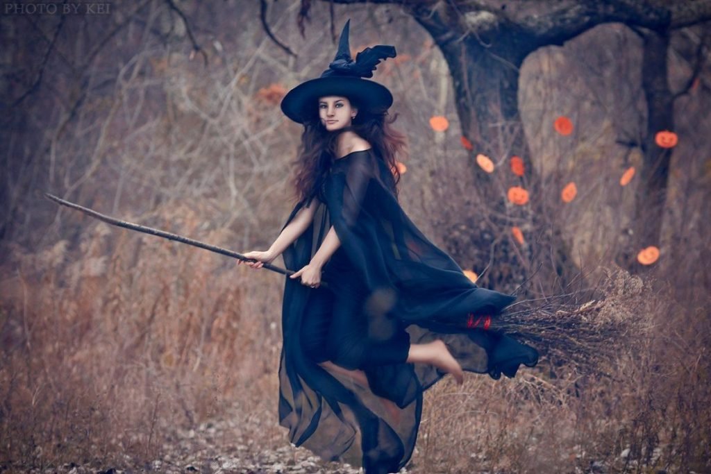 Witch hat and broomstick