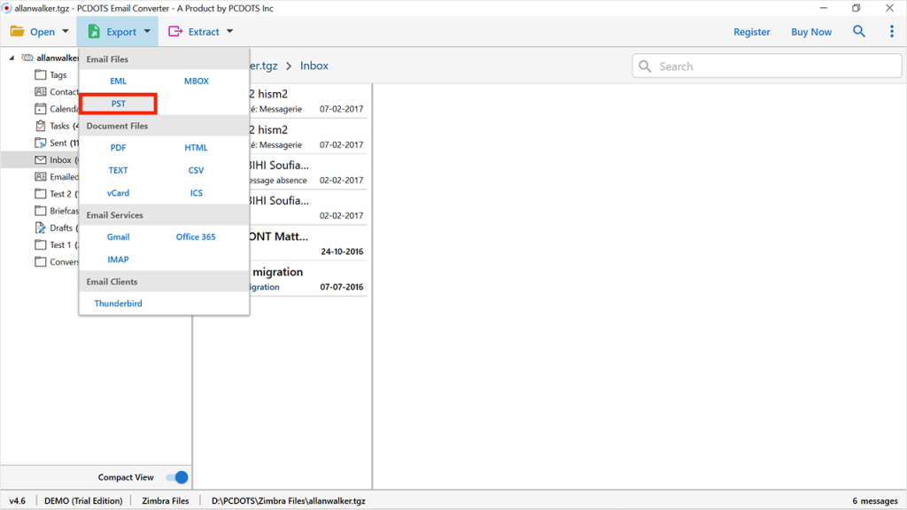 choose the PST file format